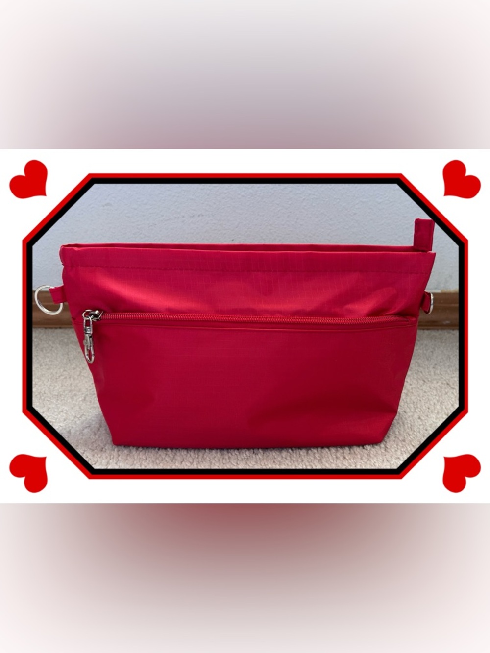 Handmade Multi-Pocket Zipper Organizer/Divider Insert for Tote Bags Red OS
